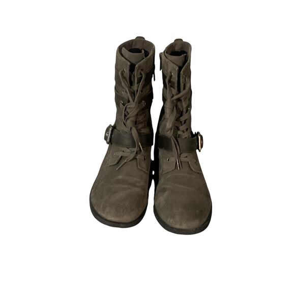 UGG Boots Women's 9 ZIA Moto Combat Waterproof Leather Buckle Gray - Picture 3 of 8